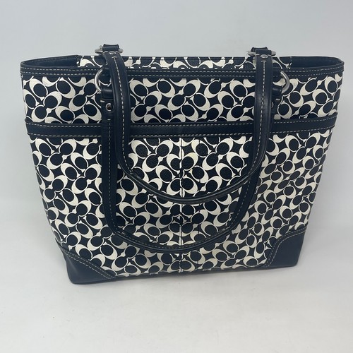 Vintage Coach Tote Shoulder Bag Black White Chelsea Heritage Signature Logo C - Picture 8 of 24