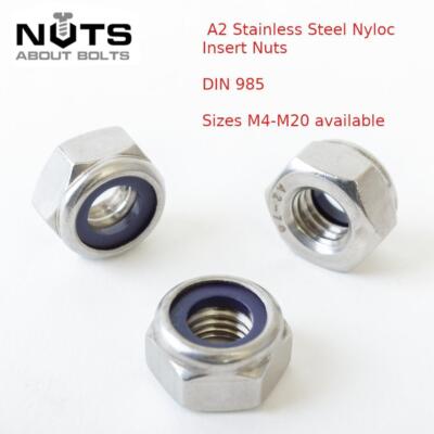 M12 A2 Edelstahl Nyloc Einsatz Sicherungsmuttern Nylon DIN 985