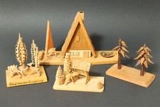 Alte Erzgebirge Ersstzteile B&auml;ume H&uuml;tte Holzschnitzerei Holz Weihnachten Rehe ua