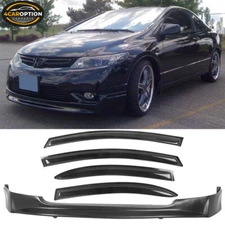 Fits 06-08 Honda Civic 4Dr Mugen Style Front Bumper Lip PU + Sun Window Visor