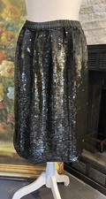 Vintage Joseph Le Bon Black Silk Sequin Skirt In Size Petite Small Elastic Waist
