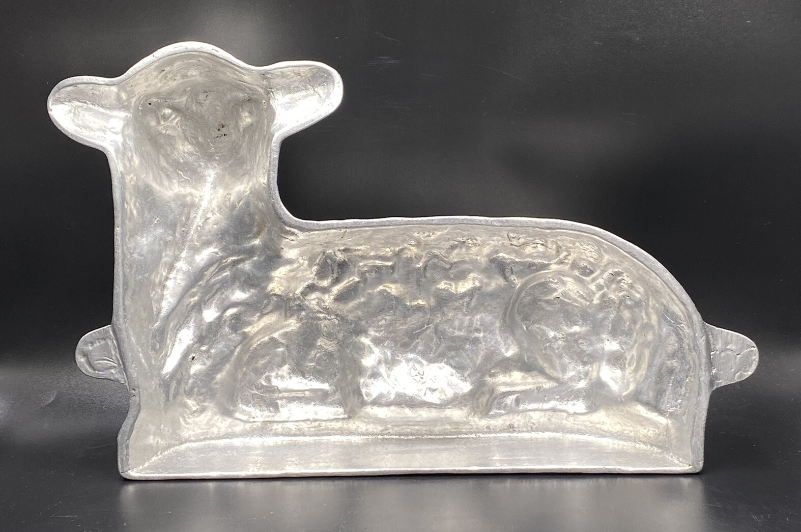 Vintage Renalde Cast Aluminum Lamb Cake Mold Silver Textured FRONT ONLY