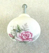 Ceramic 1.5" Drawer Cabinet Door Pull Hardware Knob WHITE  Round W / Pink Rose  