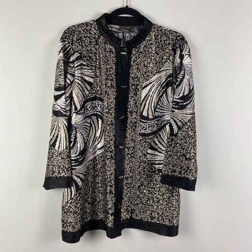 Chicos Travelers Jacket Size 2 US L Mandarin Asian Crushed Artsy Wrinkle Free
