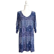 Deborah Vieteck Dress Blues White Baltic Mixed Print V-Neck Swim Coverup Small