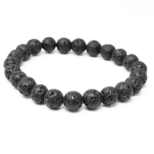 86.00 Cts Natural Lava Stone Round Shape Beads Stretchable Bracelet NK 01A5