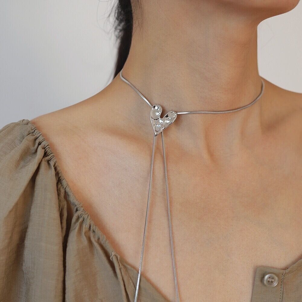 Chain Woman Stainless Fashion Steel Necklace 34' Real Heart Tassel