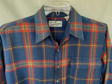 VTG 80s..SEARS  ROEBUCK..BLUE..PLAID..COTTON BLEND..SHIRT..USA..MEN L