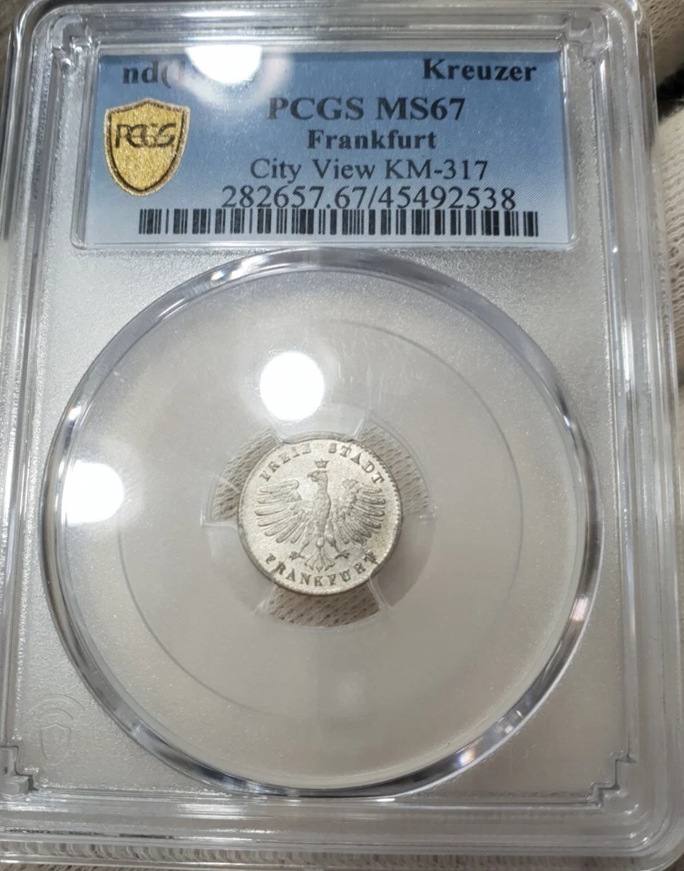 PCGS Frankfurt MS 67 1839 1 Kreuzer Silver Coin City View Full Luster Unc Wow - Image 2 of 4
