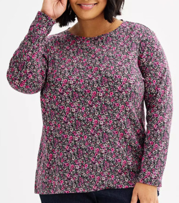 CROFT & BARROW PLUS SIZE ESSENTIAL CREWNECK LONG SLEEVE TEE WOMEN'S 4X **NWT!**