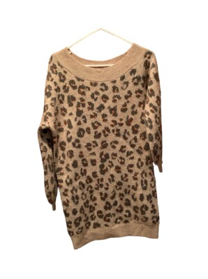 Steve Madden Off The Shoulder Leopard Print Sweater Dress XS NWT 