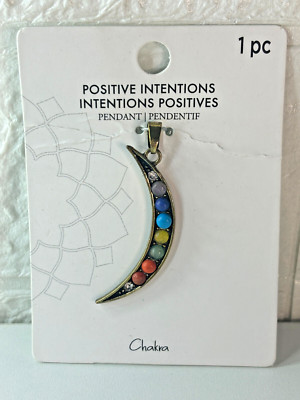 NEW MOON SHAPE CHAKRA GEMSTONE PENDANT POSITIVE INTENTIONS BY BEAD LANDING