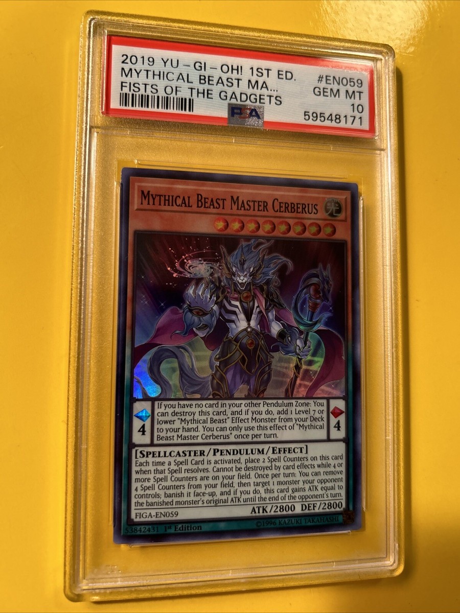 YuGiOh MYTHICAL BEAST MASTER CERBERUS FIGA-EN059🔥PSA 10🔥1st ED