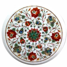 12" Marble corner side Table Semi precious stones inlay art handmade Home decor