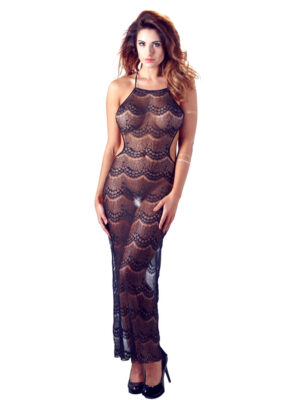 Sexy Kleid S-XL Lang transparent rückenfrei Damen schwarz Dessous \