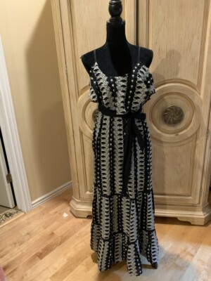 Love The Label Black Midi Maxi Dress Large Embroidered Ruffle Size S ~NWT |  eBay