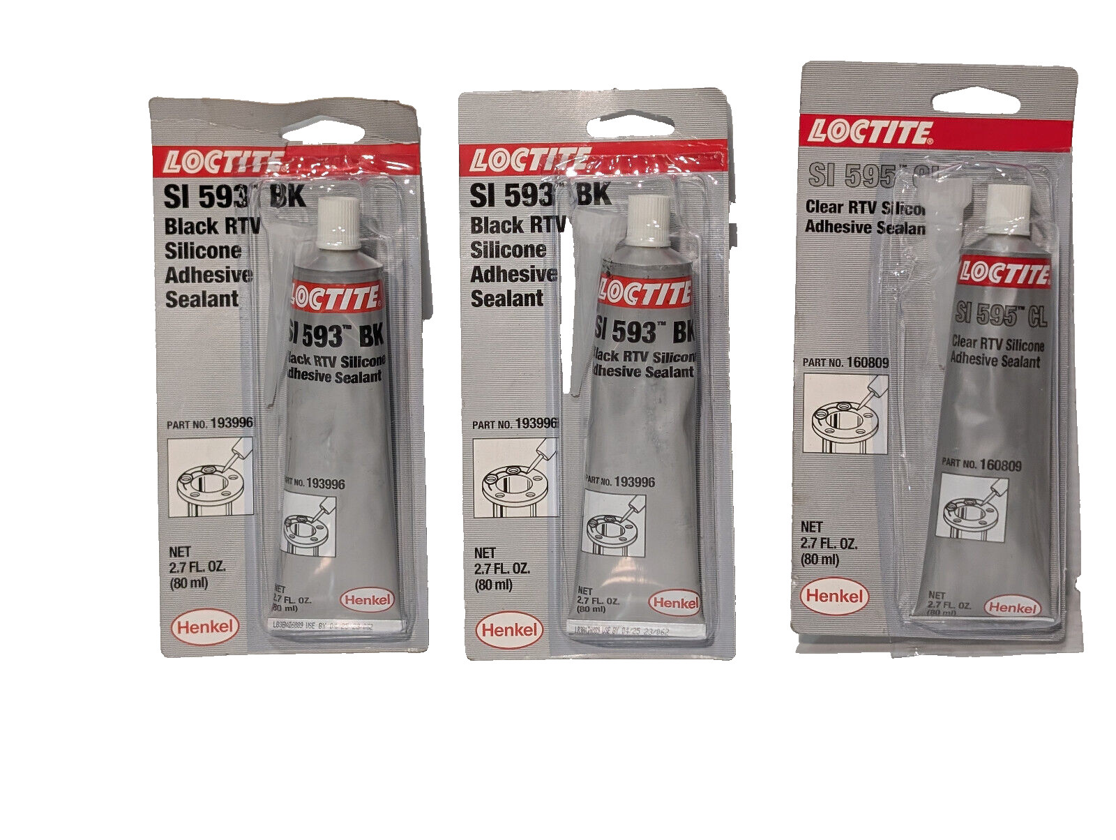 Lot of 3: Henkel Loctite 2.7oz RTV Silicone Black & Clear Adhesive Sealants
