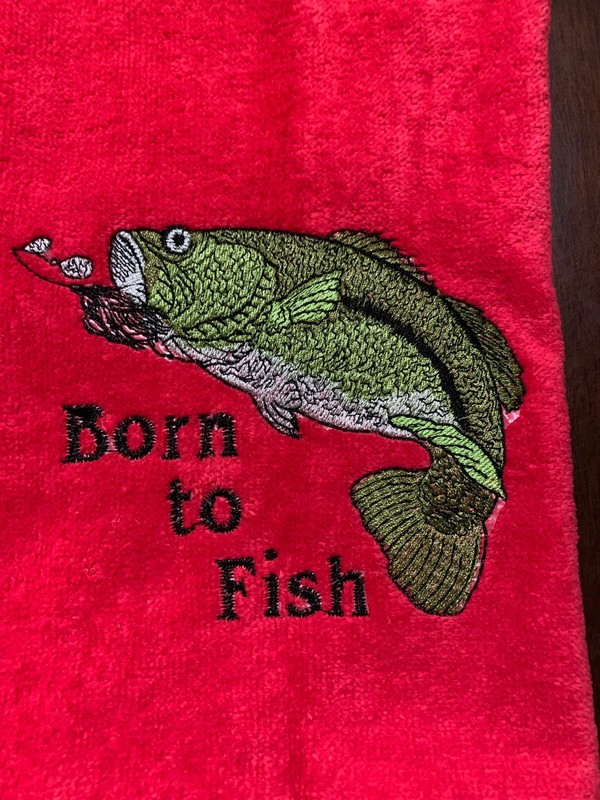 PERSONALIZED BIG MOUTH SHUT RED  FISHING TOWEL