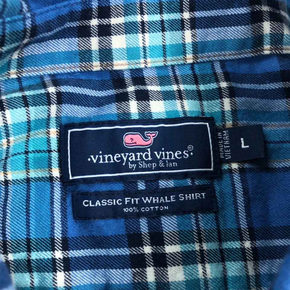 Vineyard Vines Flannel Shirt Mens Large Blue Plaid Classic Whale - Image 4 of 4
