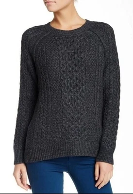 VINCE Cable Knit Sweater Merino Wool Alpaca Blend Fisherman Soft Gray Size Small