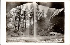 Vintage Ash Cave Ohio Waterfall View from Inside Cave RPPC Postcard #27/2
