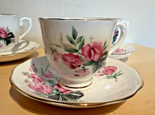 12 pcs vintage Roslyn china pink sweet pea rose coffee 6 cups 6 saucers R1031