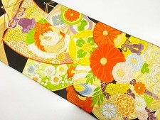 7808669: JAPANESE KIMONO / ANTIQUE FUKURO OBI / SILK / WOVEN TREASURE SHIP KIK
