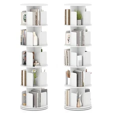 2PCS 5-Tier Rotating Bookshelf 360° Display Rack Dividers & Anti-falling Baffles