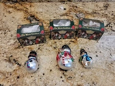 Vintage Old World Christmas Ornaments Snowmen Lot of 3 The Merck Family In Boxes