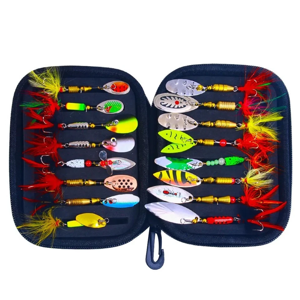 16PCS Spinner Fishing Lure Kit Metal Sequin Spoon Hard Bait Fishing Wobblers Set - Image 3 of 4