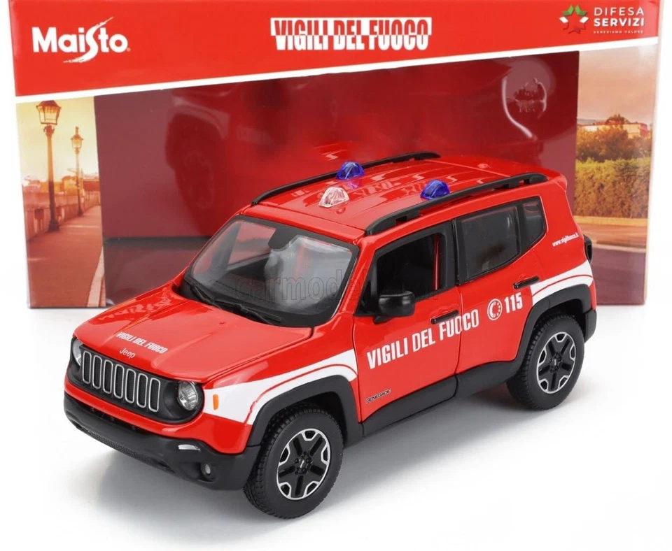 Jeep Renegade Vigili del Fuoco Scala 1:24 Modellino Diecast con Portiere e - Immagine 2 di 4