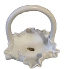 Vintage Fenton Hobnail Milk Glass Basket With Handle 5-1/2"Diameter x 4-1/2"Tall