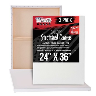 24'' x 36'' Gallery Depth 1-1/2'' Profile Stretched Canvas 3-Pack - Gesso Primed