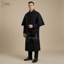 Black Wool Inverness Cape Victorian Cloak Sherlock Holmes Steampunk Costume Coat