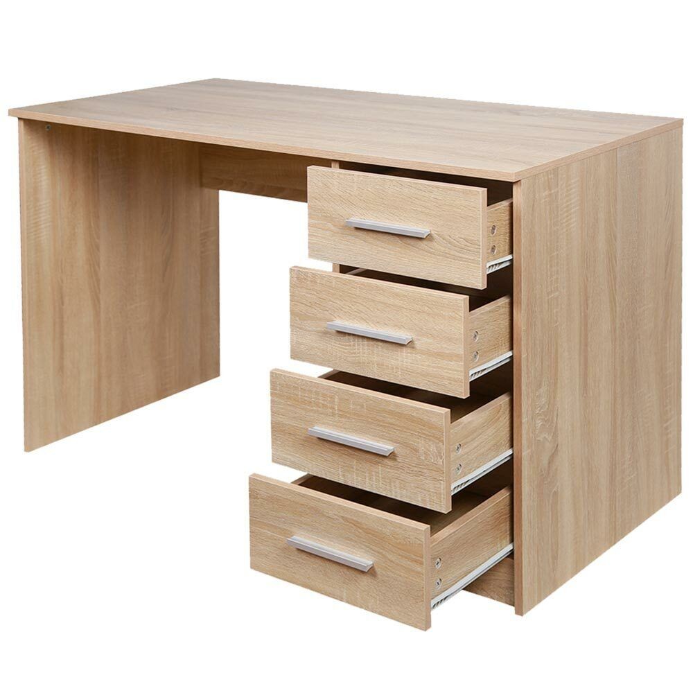 Scrivania con Cassettiera 4 Cassetti Tavolo Porta Pc Computer Legno Quercia foto 6