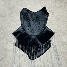 AKIRA Black Velvet Fringe Corset Top