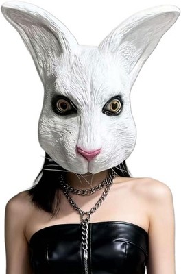 White Rabbit Mask, Latex Animal Masks for Halloween Party Carnival, Masquerade