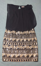 Calvin Klein Black Gold Blouse Cocktail Dress Women's Sz 6 Geometric Sequin