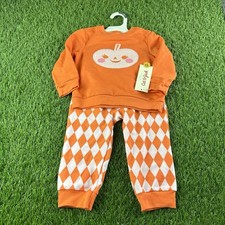 Cat  Jack Baby Halloween Pumpkin Matching Set SZ 12 M Orange White Argyle New