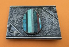 Vintage Estate Sterling Silver Unbranded Native American Multi Gem Belt Buckle