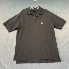 Brooks Brothers Men's Polo Shirt Size M Black Logo Performance Knit 100 Cotton