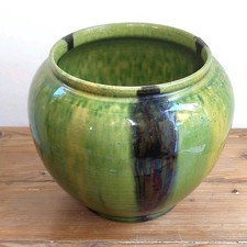 Aegitna Vallauris Cache Pot Céramique à Glaçure Verte et Noire 17,5 x 19 cm