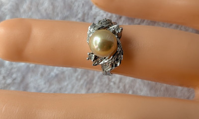 Vintage Art Deco Sterling Silber Perle Ring 1960/70er 835