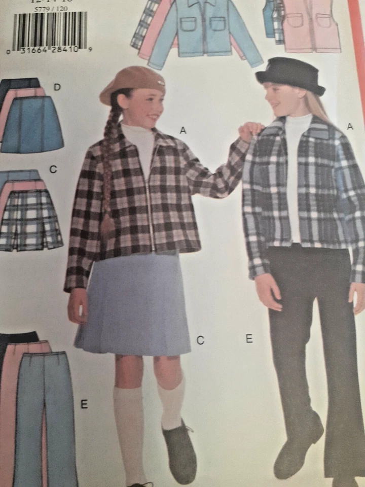 Butterick 5779 Skirt Pants Jacket Vest Sewing Pattern Girls 12 14 16 UC Outfit - Image 2 of 4