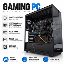 Gaming Desktop PC Intel i5-7400 GTX 1060 6GB 16GB RAM 120GB SSD 1TB HDD