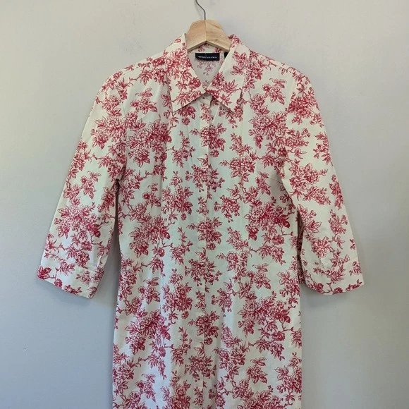Moda International Toile de Jouy Floral Shirt Dress Y2K Preppy Womens 8 - Image 3 of 4