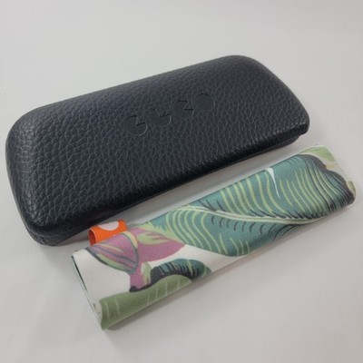 Garrett Leight Black Leather Eyeglasses Case Hard Clamshell Plant Print Cloth