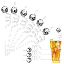 12 PCS Disco Ball Straws Disco Party Decorations Glitter Mirror Disco Ball St...