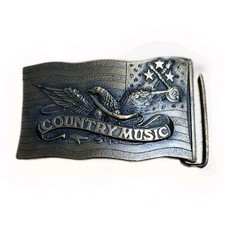 Vintage 1977 Country Music Brass Belt Buckle L98 Fits 1.5 Or 1.75 Belt NOS