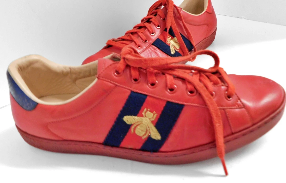 Gucci Ace Bee Embroidered Men’s Sneakers Red Size 9 Men Gucci Miro Soft Calfskin Laminated Ayers Web Bee Embroidered  main image 4